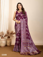 Wine Soft Silk Woven Meenakari Designer Saree - Vedanti