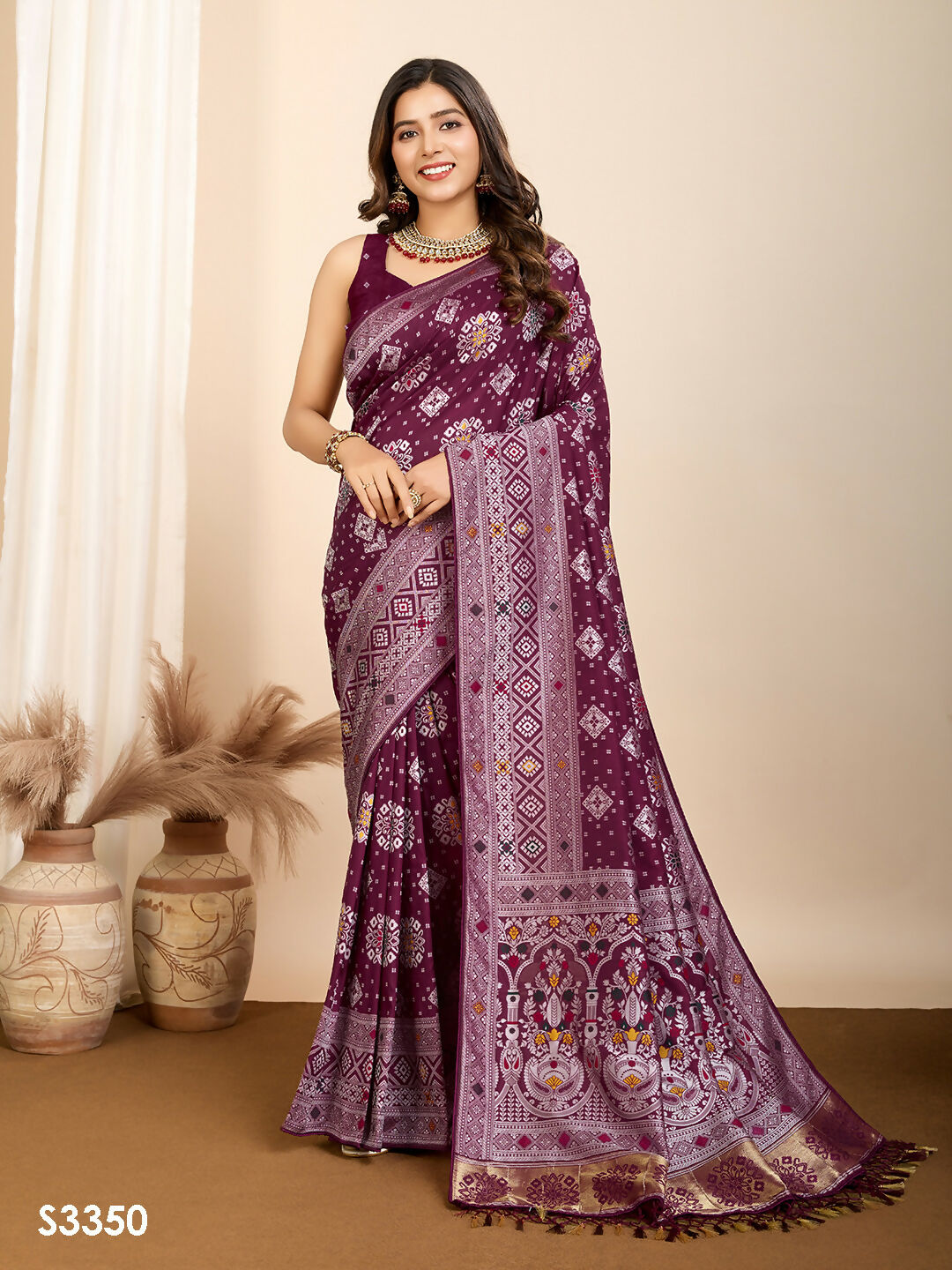 Wine Soft Silk Woven Meenakari Designer Saree - Vedanti