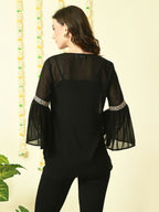 Myshka Women's Black Embroidered Party Fusion Top