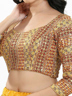 Joban Fashion Red Multi Silk Padded Blouse With Sweetheart Neck 3/4 Sleeves - Distacart