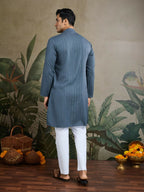 Vastranavya Blue Grey Exclusive Viscose Rayon Festival Wear Real Mirror Work Kurta with Dupatta