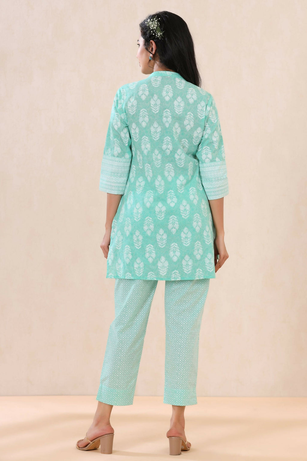 Juniper Mint Geometric Printed Pure Cotton Straight Fit Pants