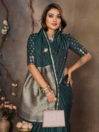Joban Fashion Dark Green Floral & Botanical Motifs Satin Silk Banarasi Silk Saree - Distacart