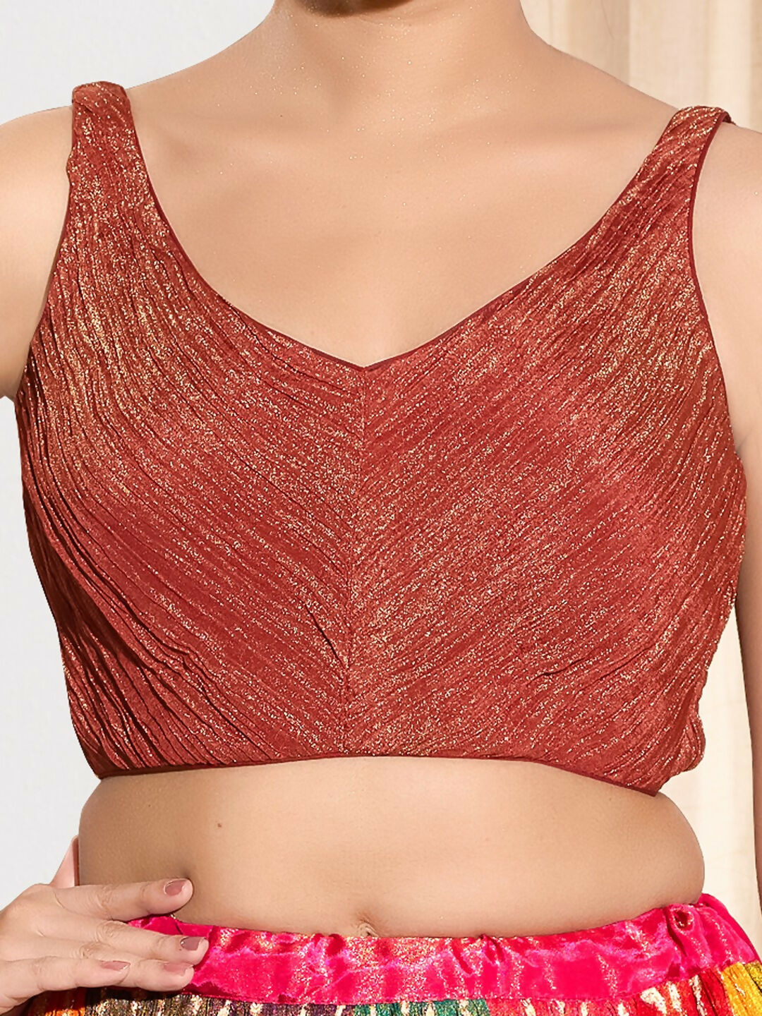 Joban Fashion Rust Tissue Padded Blouse With Sweetheart Neck Sleeveless - Distacart