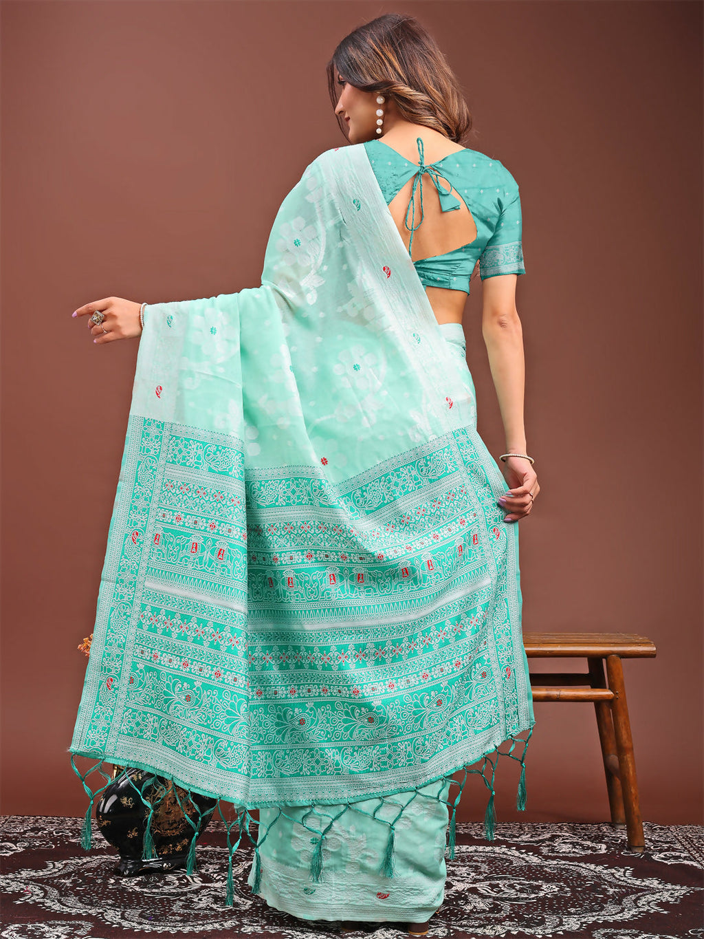 Shree Shyam Fashion Anaya Sea Green Linen Cotton Saree