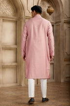 Raivat Ethnic Banarasi Art Silk Mirror Work Kurta Pajama In Dark Pink Colour