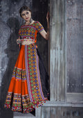 AI Fashion Orange Art Silk Designer Navratri Lehenga Choli Collection