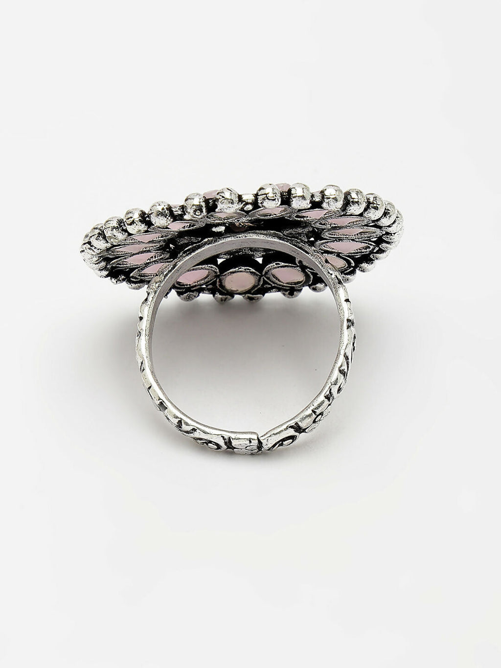 NVR Women's Pink Silver-Plated Circular Shape Adjustable Finger Ring