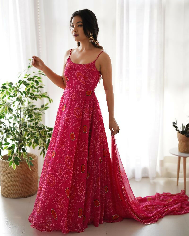 Joban Fashion Pink Kurta Set Chiffon Sequin Embroidery Work - Distacart
