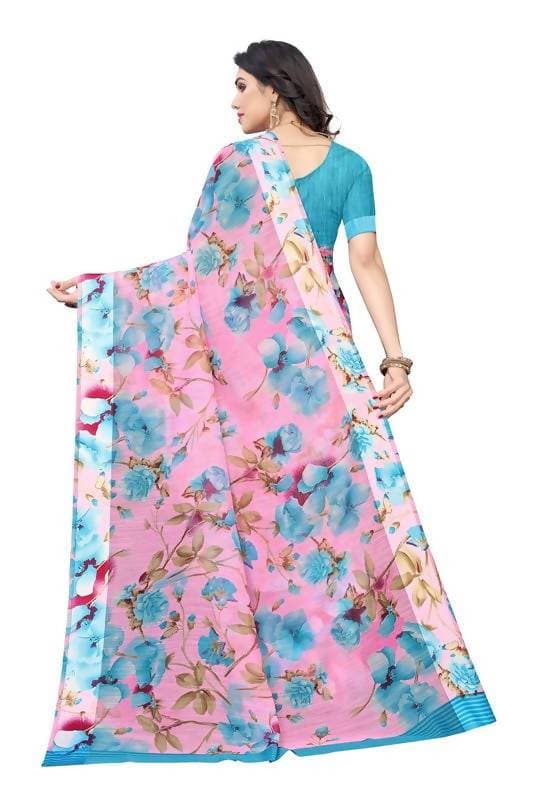 Vamika Pink Linen Satin Border Saree (SONAKSHI 12 BLUE)