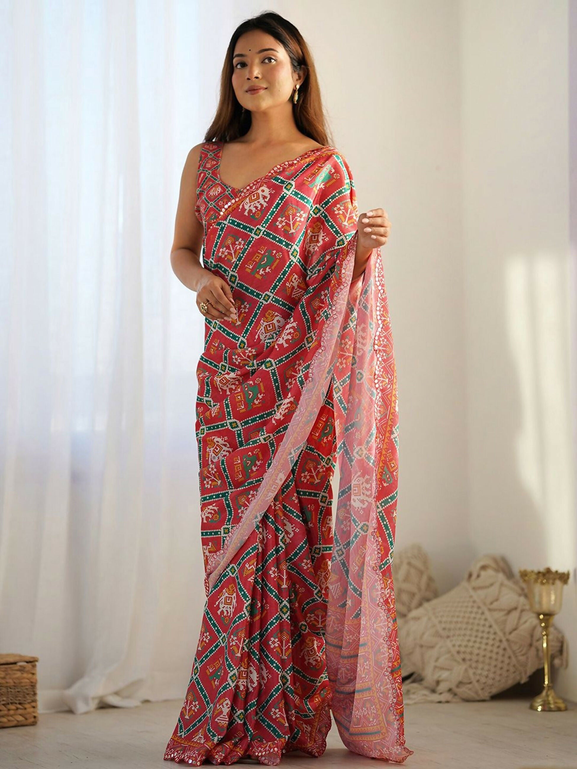 Designer Partywear Georgette Red Fancy Saree - Durga