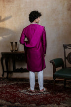 Falling Raw Silk Magenta Perple Rajyog Kurta Set By Hilo Design