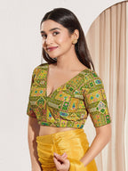 Joban Fashion Mehendi Green Viscose Rayon Padded Blouse With V Neck Elbow Sleeves - Distacart