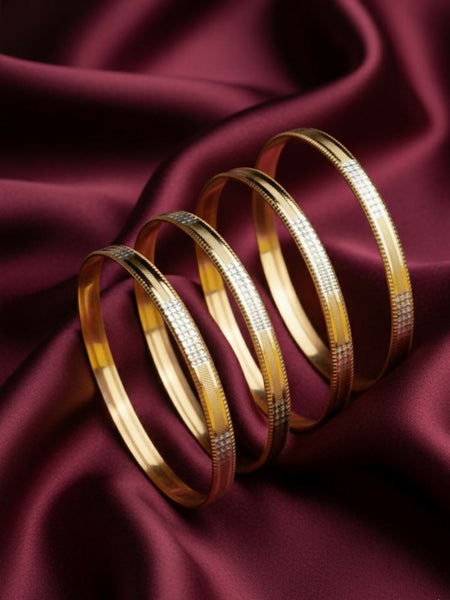 NVR Women Set of 4 Gold Plated CZ Toned Bangle