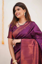 DEIANA'S Beautiful Designer Golden zari Soft Lichi Silk Saree - Wine
