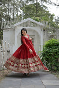 Joban Fashion Maroon Georgette Sequence Embroidery Work Kurta Set - Distacart