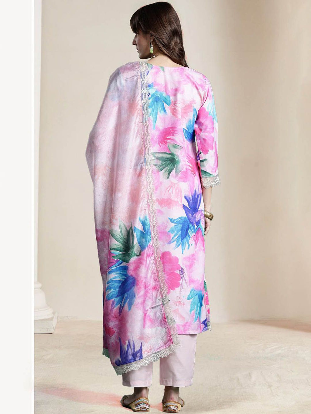 Indo Era Women Floral Embroidered Regular Thread Work Kurta with Trousers & With Dupatta - Distacart