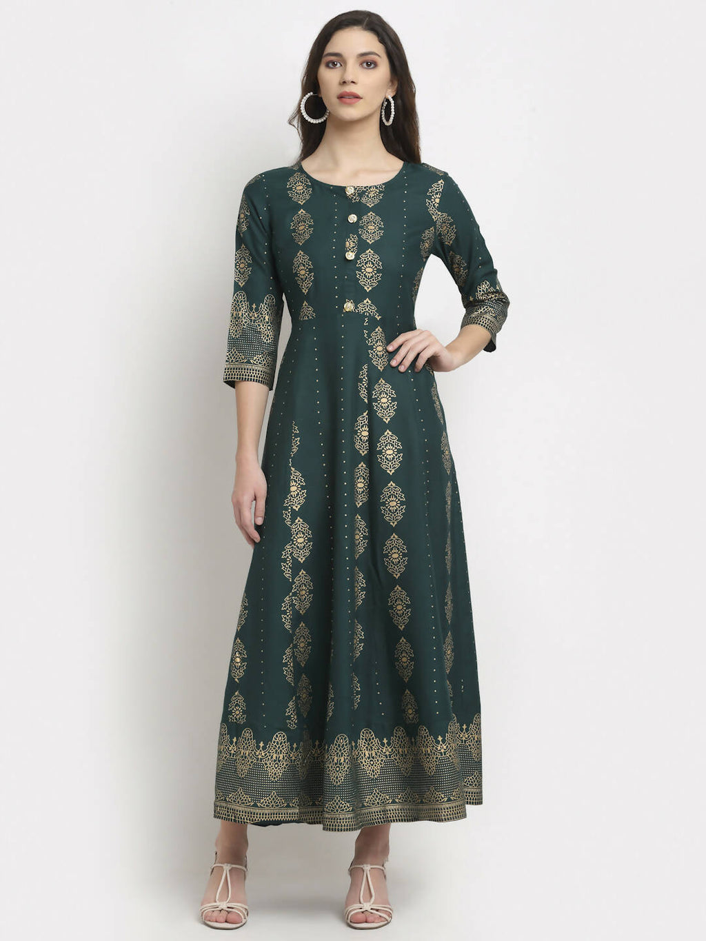 Rudra Bazaar Gold Printed Flared Anarkali kurti - Distacart