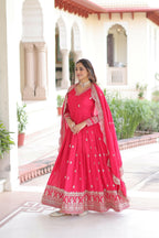 Joban Fashion Pink Readymade Kurta Set With Sequence embroidery Work - Distacart