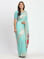 Shree Shyam Fashion Linen Cotton Sea Green Saree - Distacart