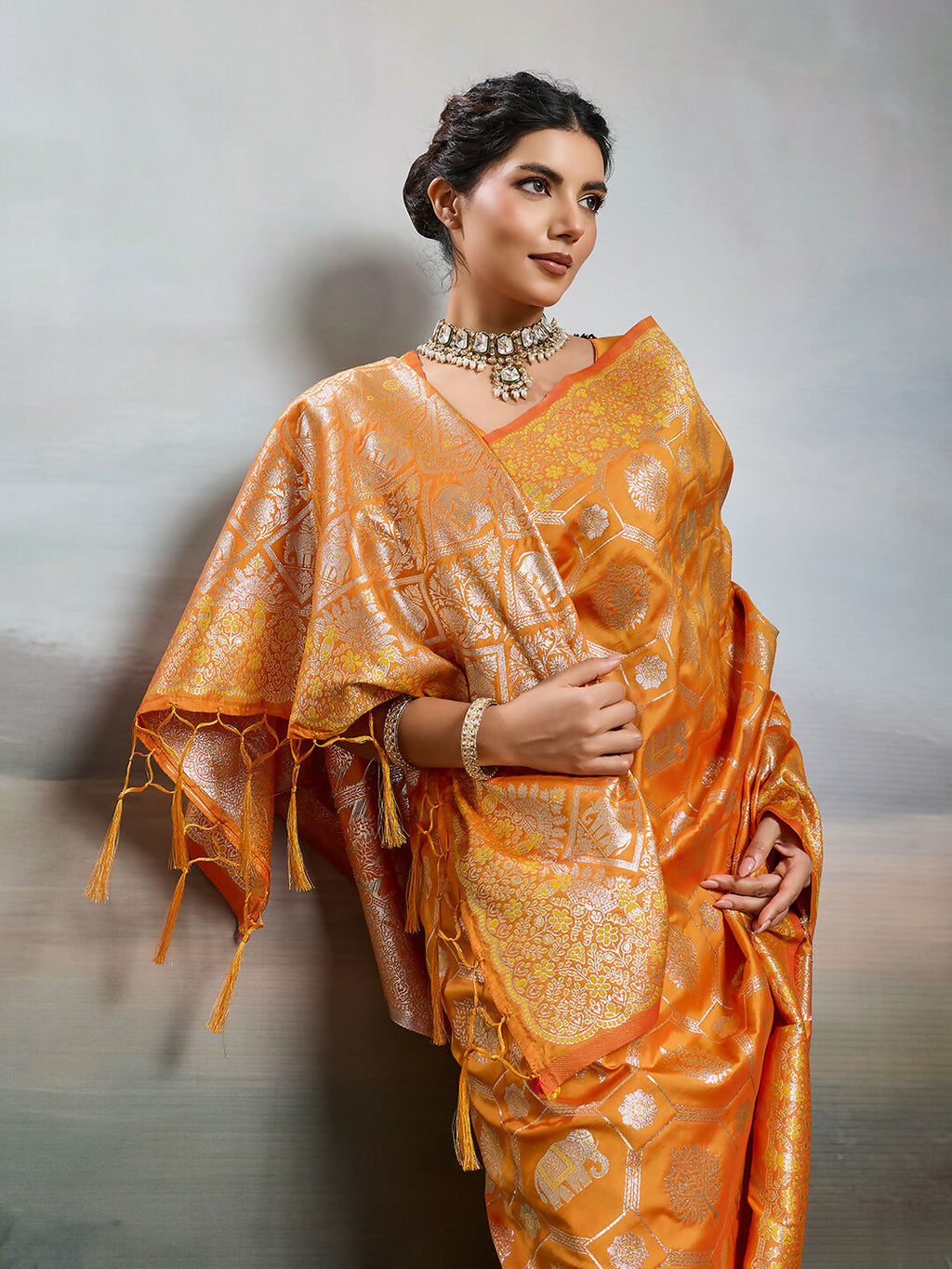 Shree Shyam Fashion Orange Silk Blend Saree - Distacart