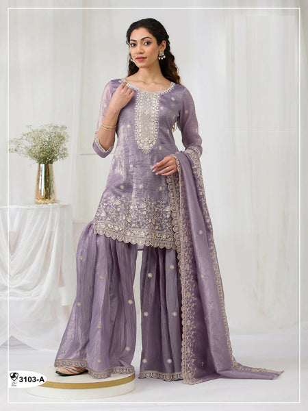 Anaita Lavender Gold Crush Stitched suit with heavy embroidery work