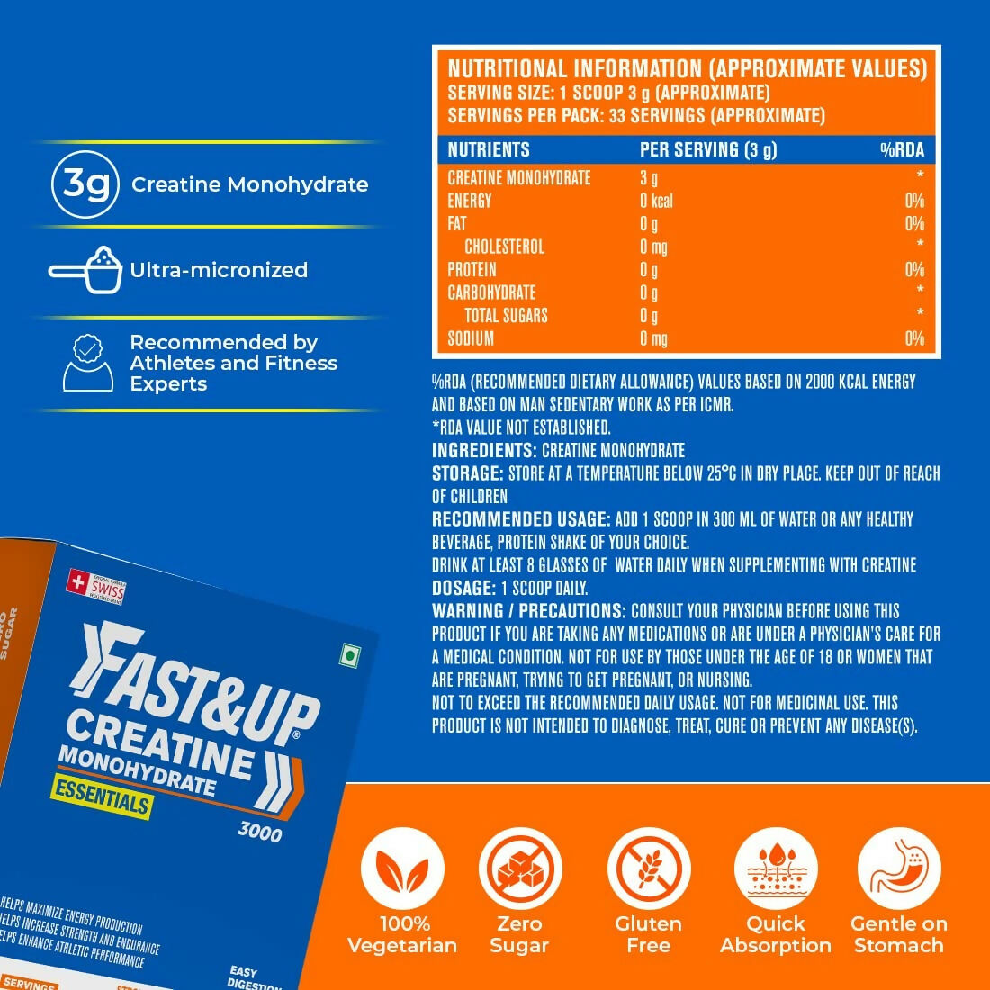Fast&Up Creatine Monohydrate Helps Sustain Longer Workout - Distacart