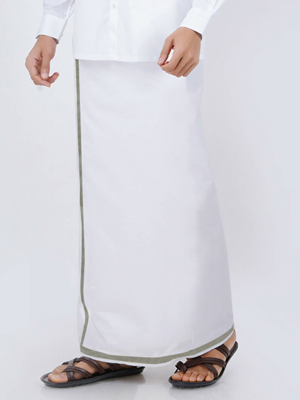 Ramraj Cotton Mens Cotton 3/ 4 " Silver Jari Dhoti - White
