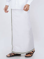 Ramraj Cotton Mens Cotton 3/ 4 " Silver Jari Dhoti - White