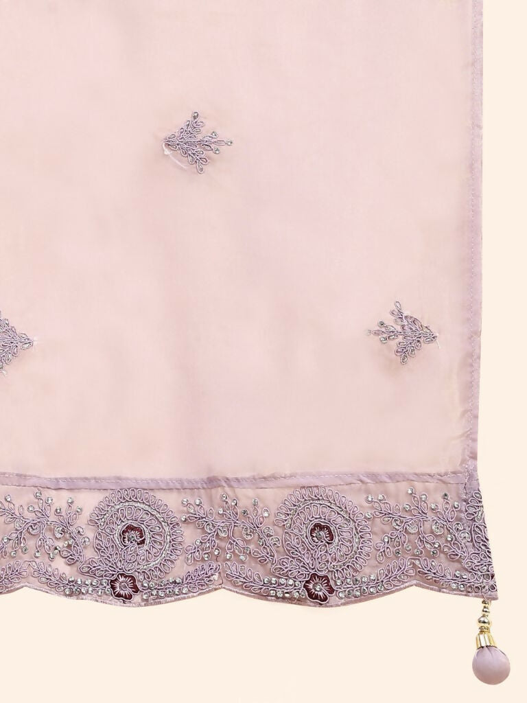 Purple Silk Embroidered Poncho Pattern Top & Lehenga with Dupatta - Tanya