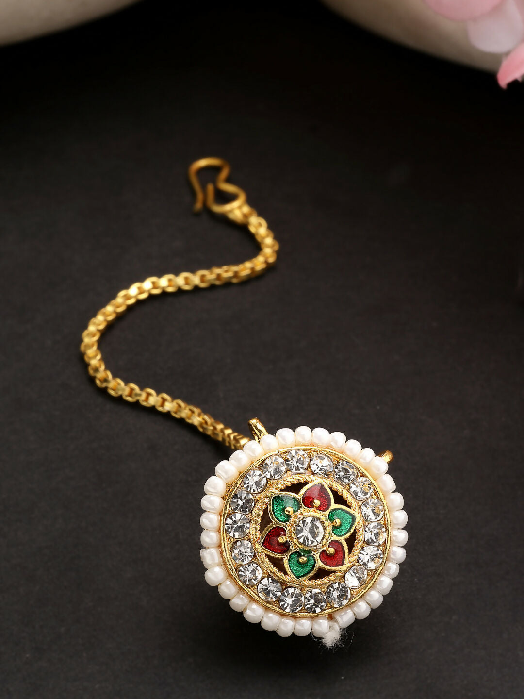 NVR Women's Gold-Polished CZ Stone-Studded Borla Maang Tikka - Distacart
