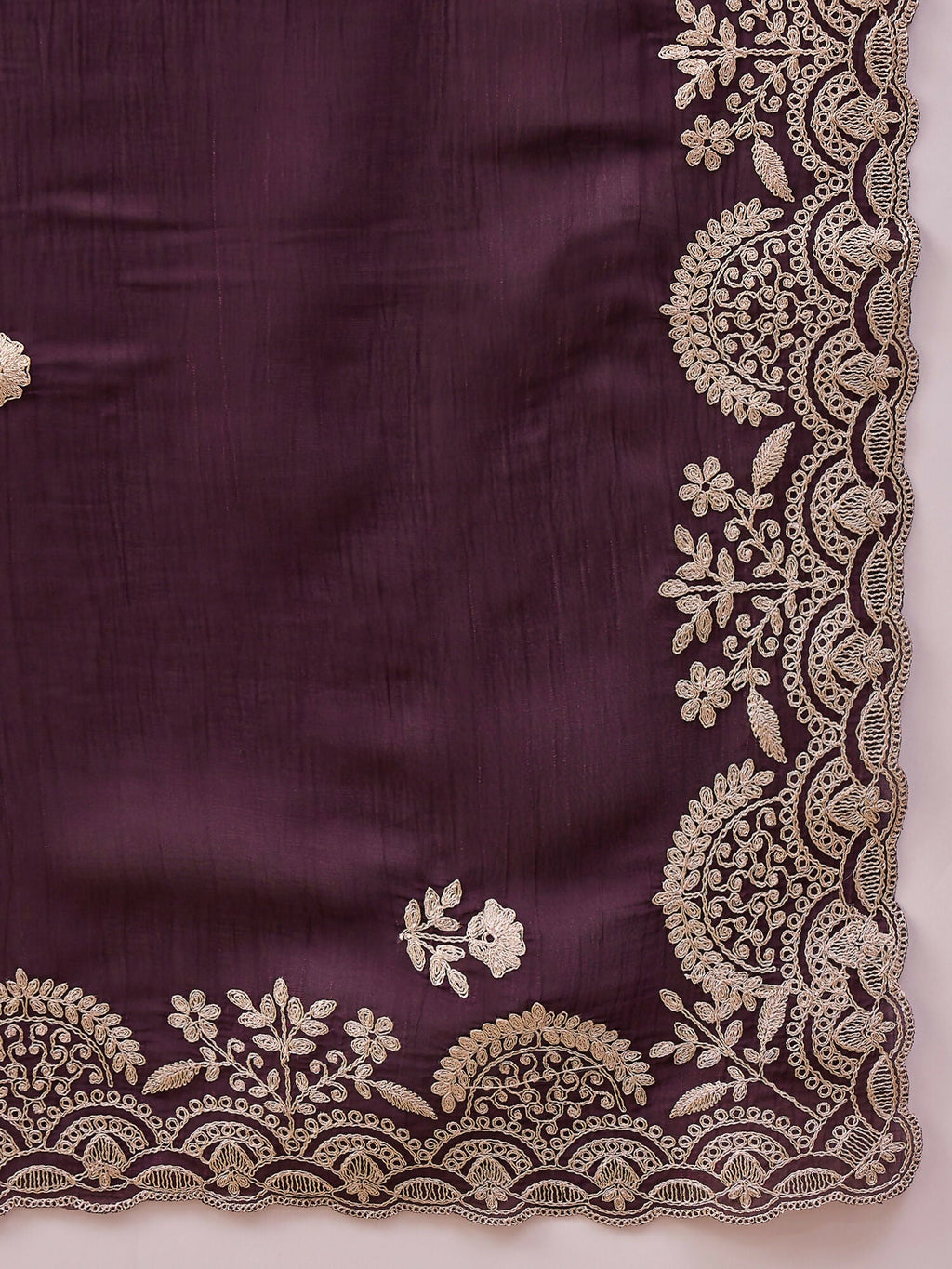 Purple Silk Embroidered Saree with Unstitched Blouse Piece - Satya