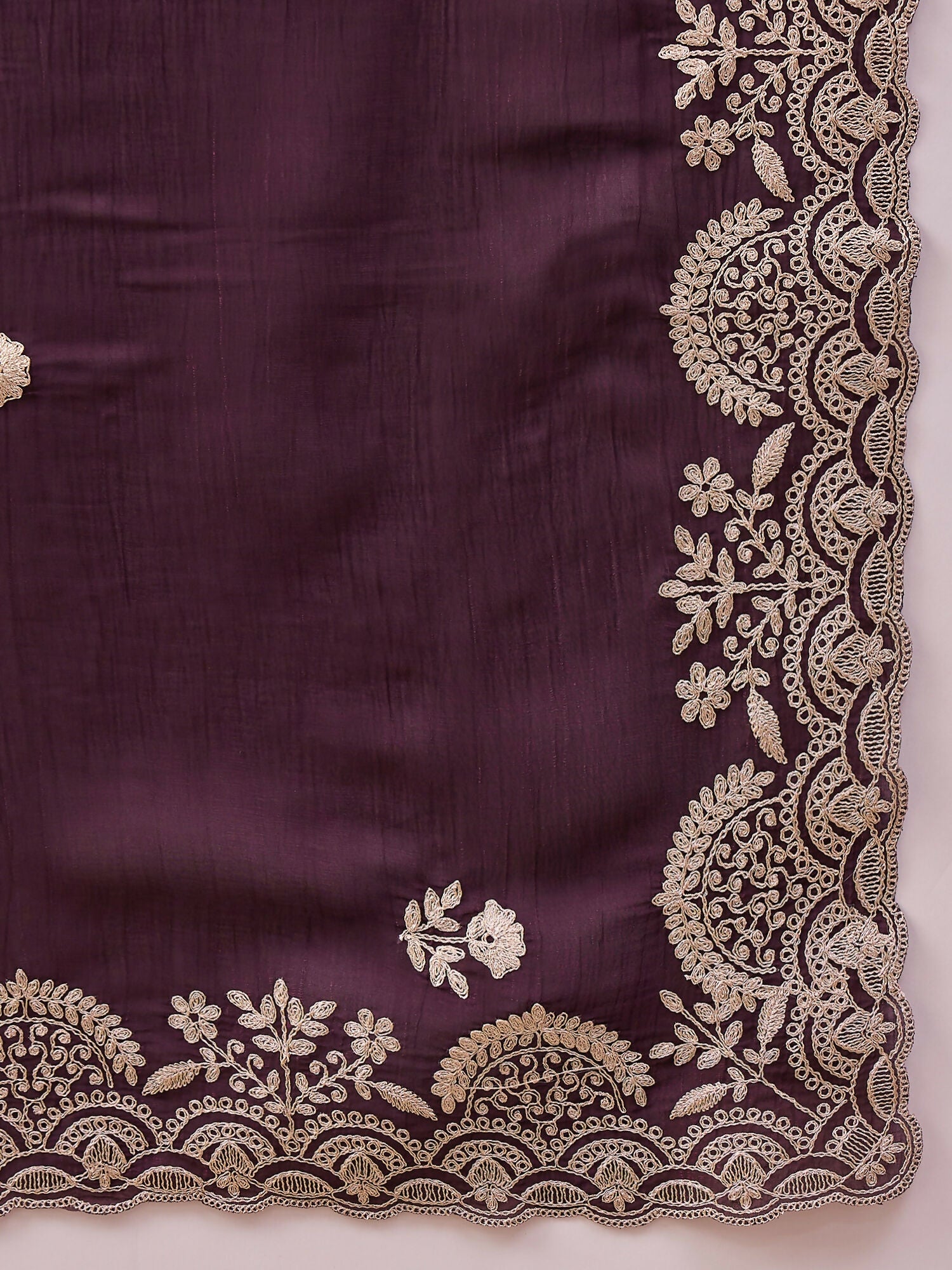 Purple Silk Embroidered Saree with Unstitched Blouse Piece - Satya