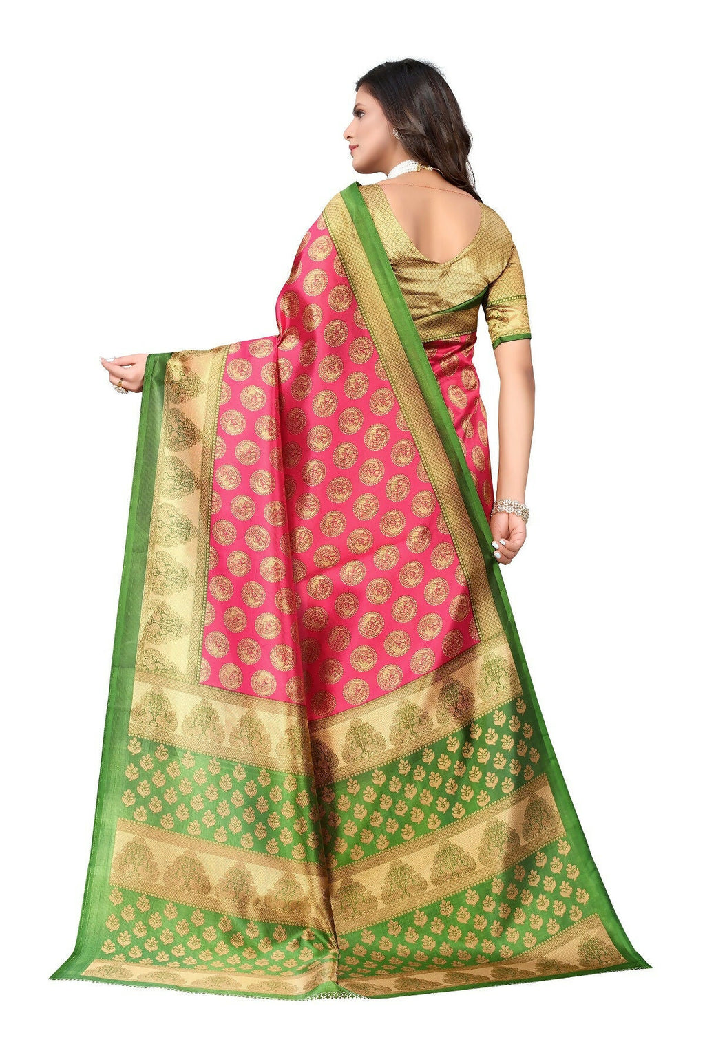 Vamika pink Printed Art Silk Saree