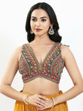 Joban Fashion Maroon Multi Georgette Padded Blouse With V Neck Sleeveless - Distacart