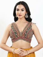 Joban Fashion Maroon Multi Georgette Padded Blouse With V Neck Sleeveless - Distacart