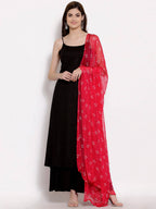 Myshka Women Black Regular Pure Cotton Kurta With Palazzos & Dupatta - Distacart