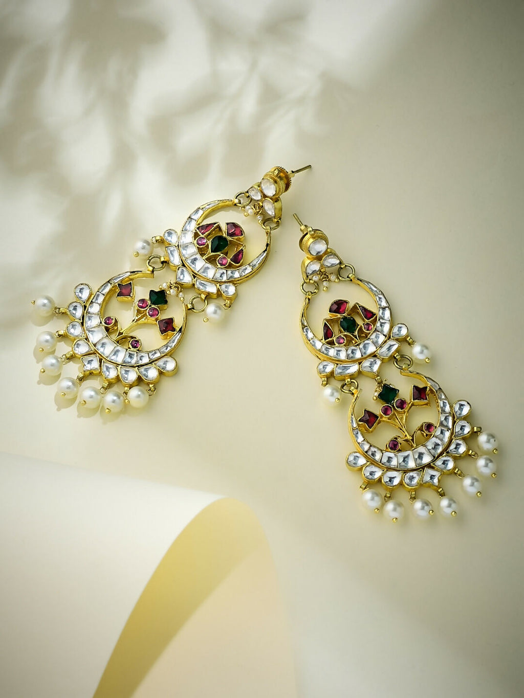 Nuyug 22K Gold-Plated Kundan Studded & Pearl Beaded Layered Chandbalis - Distacart
