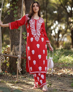 Joban Fashion REd Kurta Set Rayon Embroidery Sequence Work - Distacart