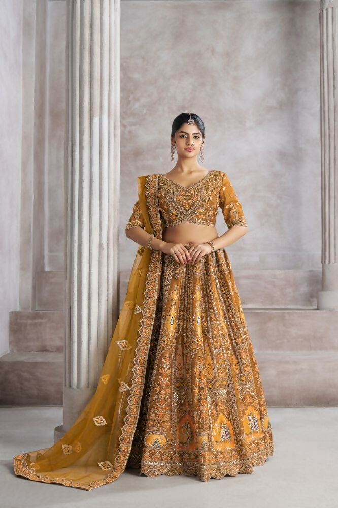 Kesar Fab Dark-Mustard Banarasi Silk Hand_Woven Lehenga