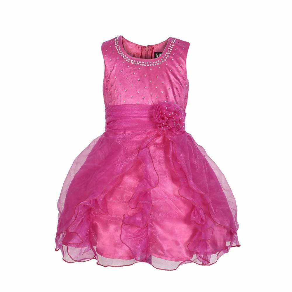 Asmaani Baby Girl's Pink Color Satin Knee Length Frock (AS-DRESS-22139)