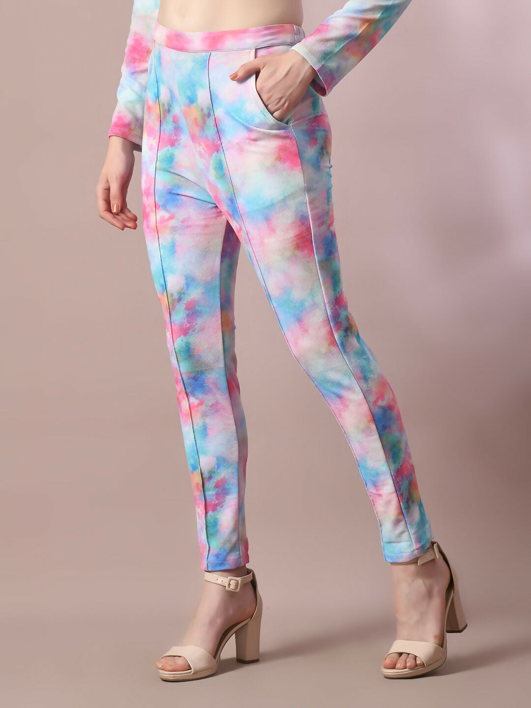 Myshka Women's Multi Printed Round Neck Party Top With Trousers Co-ord set