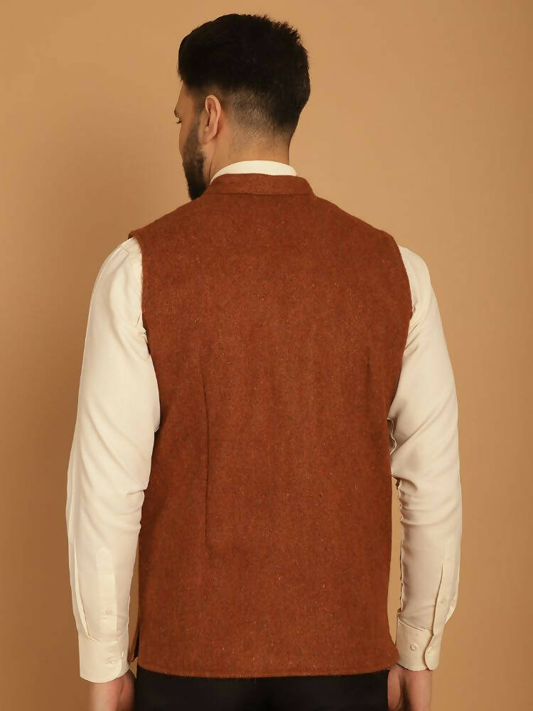 Even Apparels Pure Wool Nehru Jacket - Brown