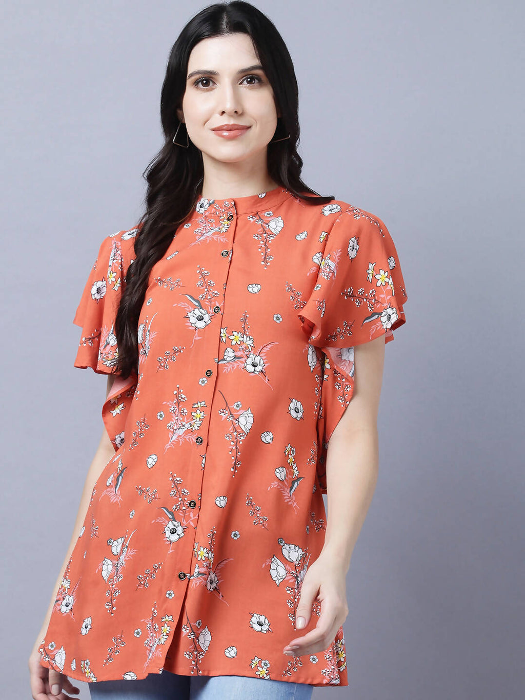 Myshka Stylish Orange Viscose Short Sleeve Women's Top - Distacart