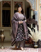 Miravan Women's Multi Colour Floral Printed Embroidery Yoke Design Kurta With Palazzo And Duptta Set