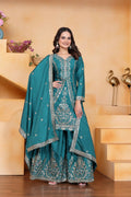 Joban Fashion Teal Crepe Embroidered Sharara Set - Distacart