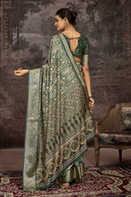 Joban Fashion Green Art Silk With Fine Viscose Border Ajrak Full Body Print With Soft Finish Saree - Distacart