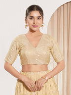 Joban Fashion Gold Sequins Padded Blouse With V Neck Elbow Sleeves - Distacart