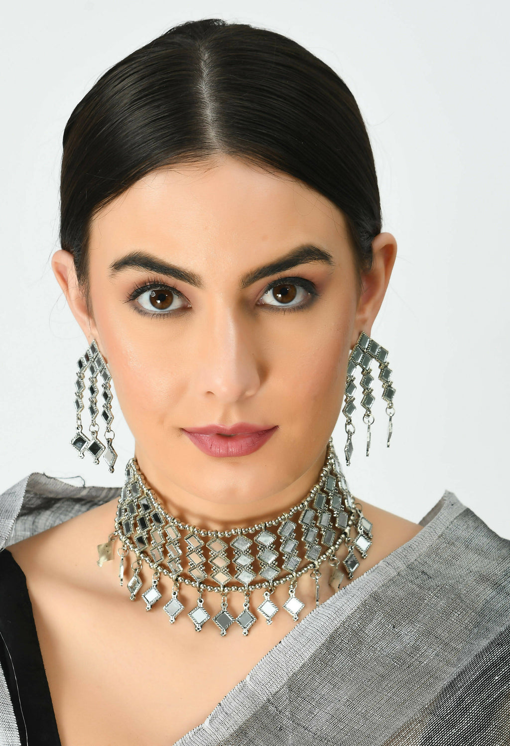 Mominos Fashion Johar Kamal Oxidised Silver-Plated Alloy Finish Mirror Choker For Women - Distacart