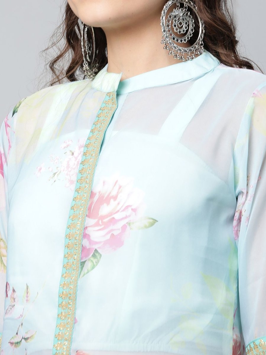 Ahalyaa Women Sea Green Floral Printed Top With Kurta - Distacart